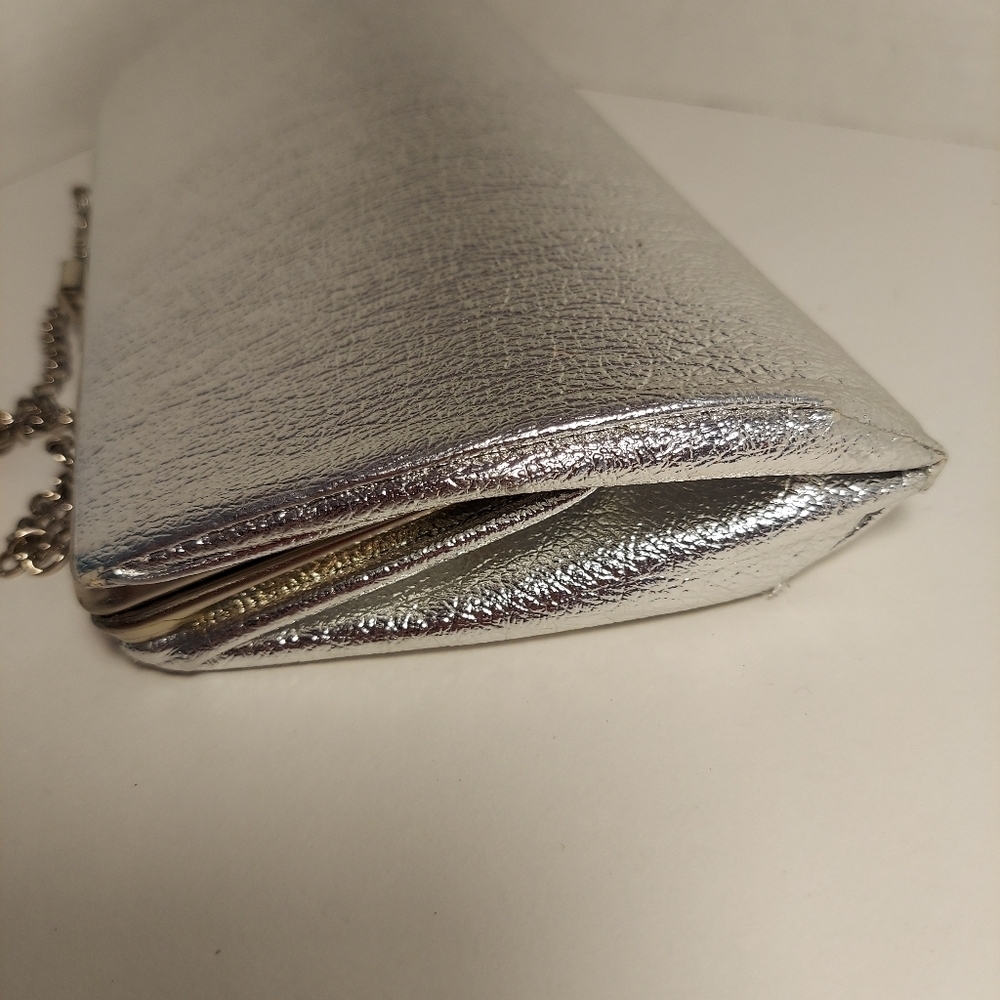 Vintage Silver Metallic + Glitter Clutch Evening Bag Purse Cocktail Prom Formal - Picture 14 of 15